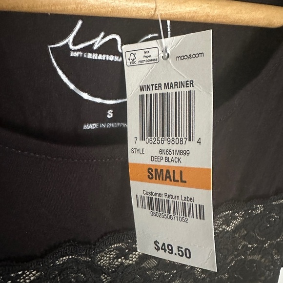 INC International Concepts Black ribbed knit lace top size small NWT - Picture 2 of 4